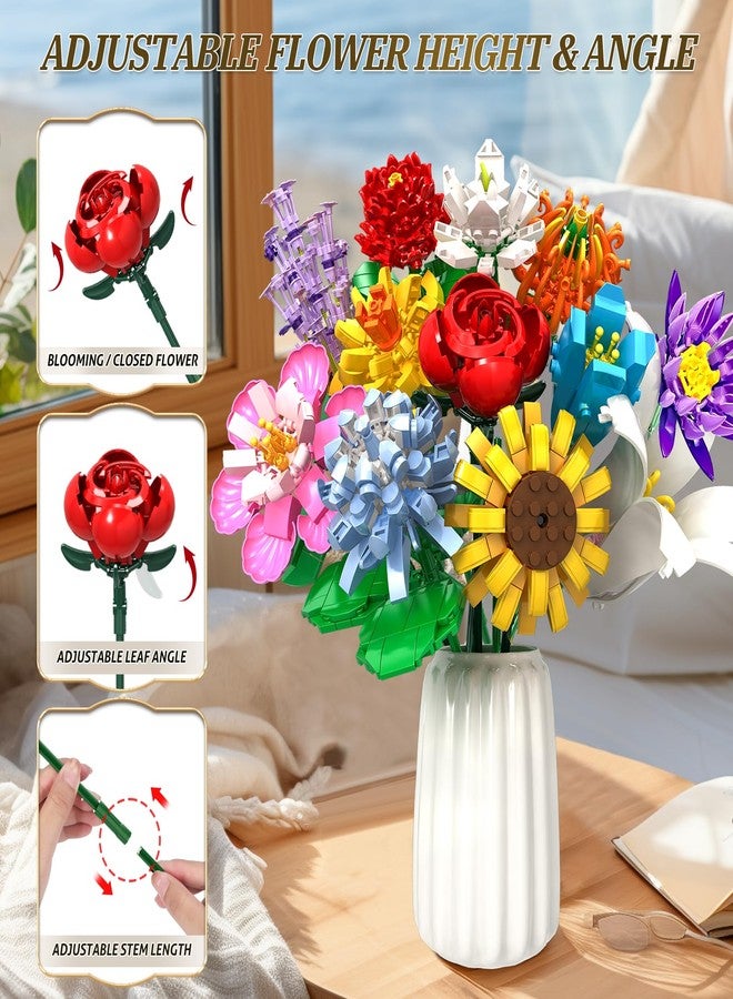 RASOUT Flowers Bouquet Building Set - 12 Kinds of Flowers Botanical Collection and Decorative Home for Mother's Day, Birthdays, Gifts Ideal for 6+ Women Girls Adults, No Vase - Image 5